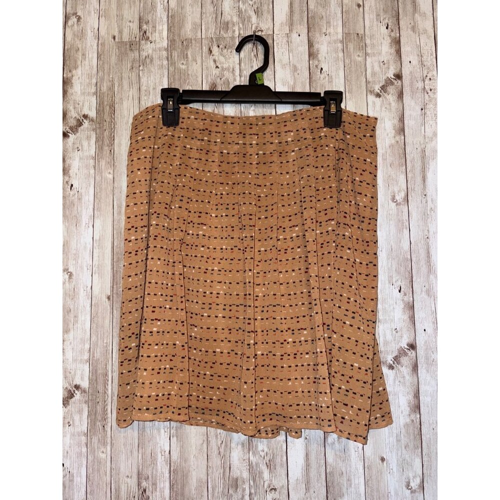 Ann Taylor Loft Petite Tan Pleated Skirt Abstract A-line Size 12P Lined Zipper